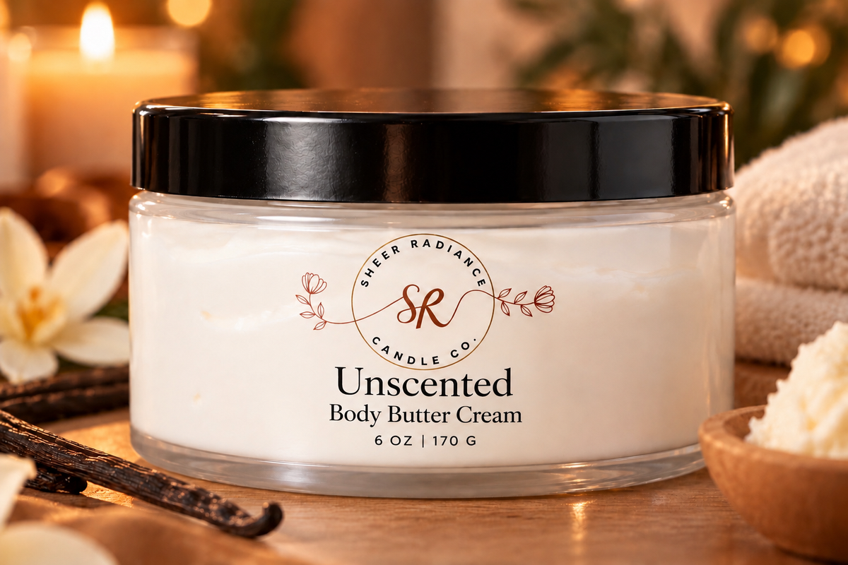Sheer Radiance Unscented Body Butter Cream 6 oz updated label